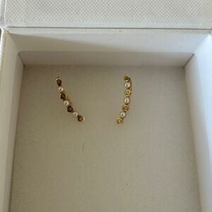 Mejuri Gold and Pearl Climber Earrings-14k